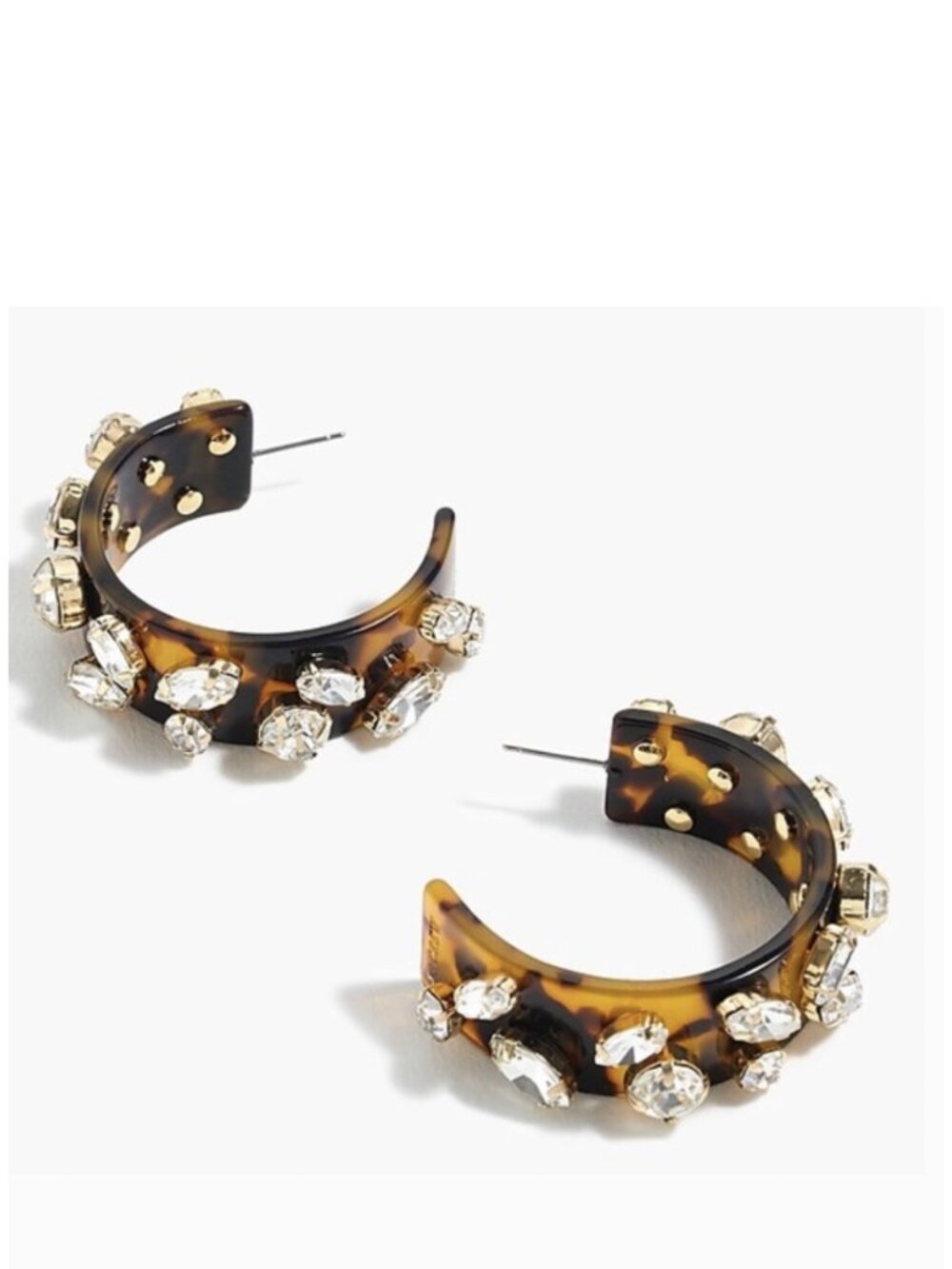 J CREW Tortoise Shell Crystal Hoop Earrings EUC 2” Dust bag included
